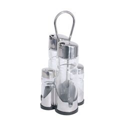 Menážka 4dílná (sůl, pepř, olej, ocet), nerez